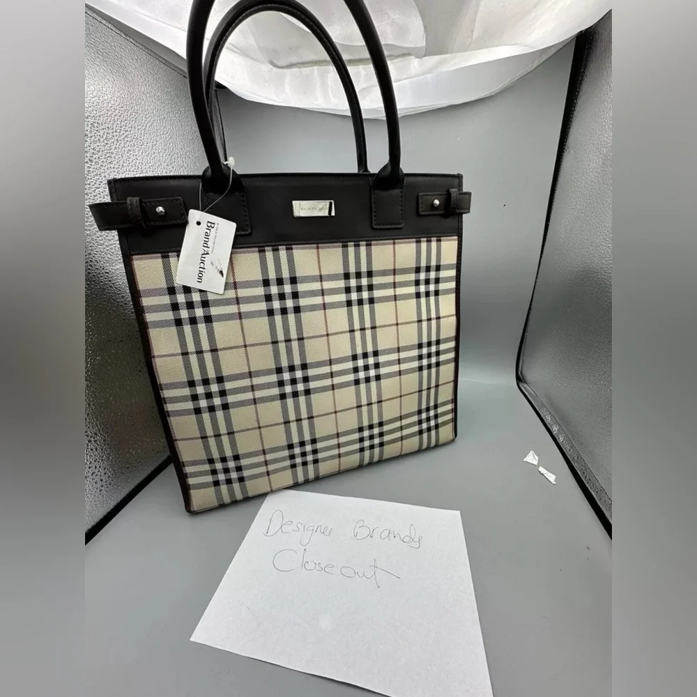 BURBERRY Logo Nova Check Tote Hand Bag Canvas Leather”no strap”